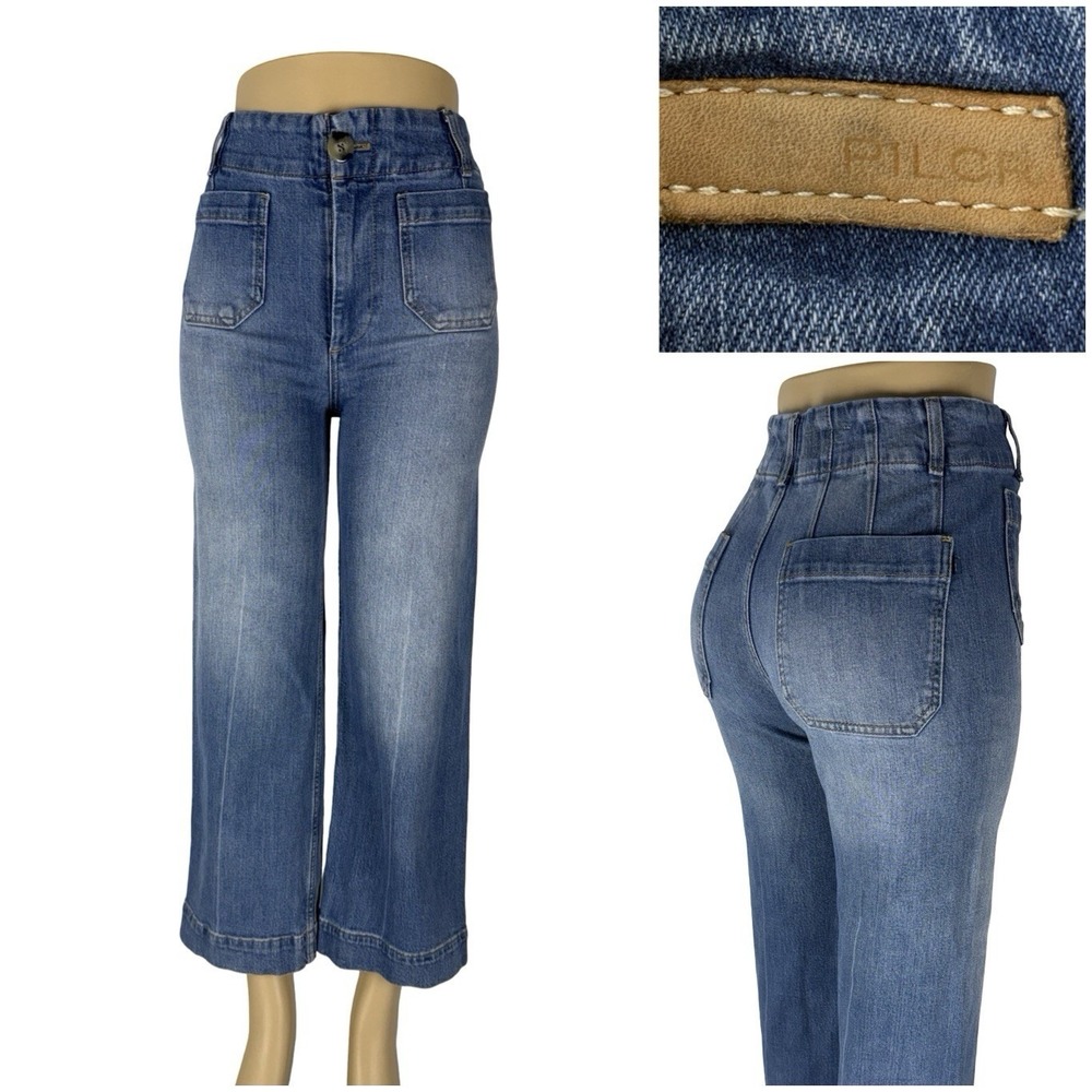 Anthropologie PILCRO Women 26 The Skipper Wide Leg Crop Jeans Pants Denim Cotton